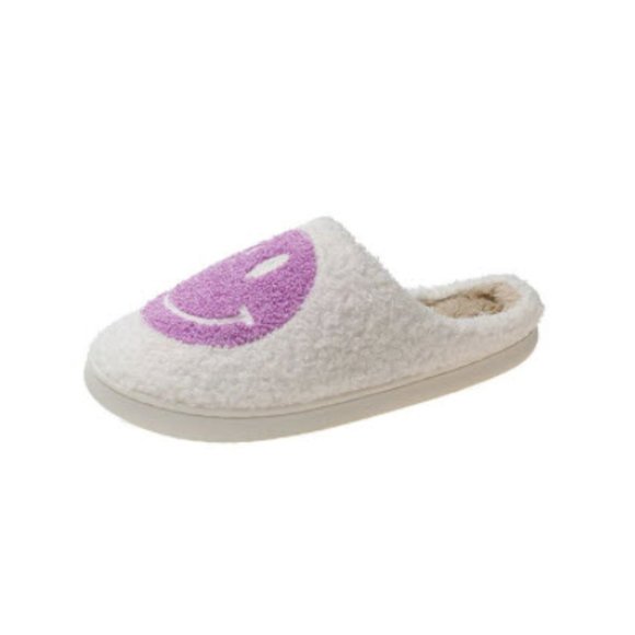 Purple and White Smiley Face Slippers with Soles - Picture 4 of 6